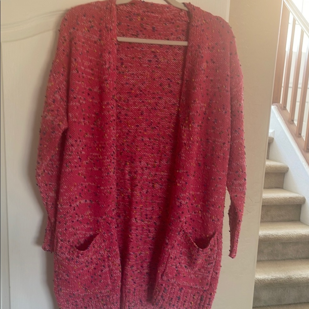 Pink Knitted Open-Front Cardigan Sweater